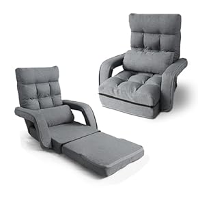 新品　座椅子　リクライニング　リクライニングチェア　多機能　ダークグレー 座椅子 回転式 肘掛け ハイバック 座いす リクライニング 14段階